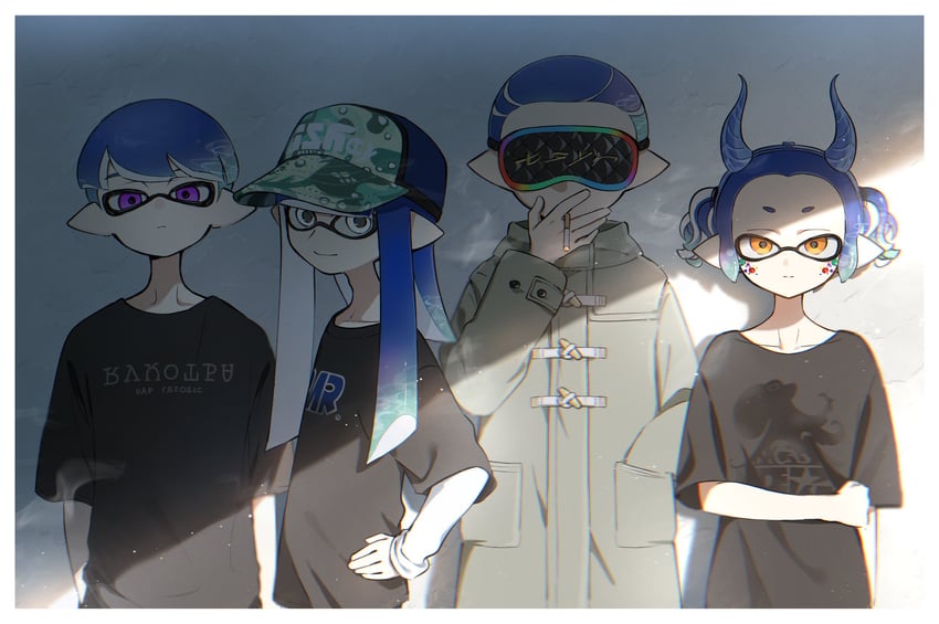 inkling player character, inkling girl, and inkling boy (splatoon) drawn by nuo_001