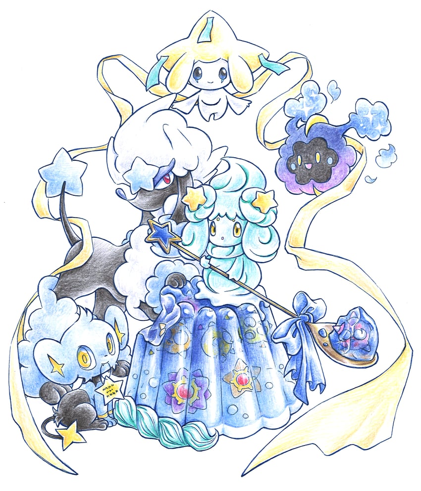 jirachi, cosmog, alcremie, shinx, staryu, and 3 more (pokemon) drawn by kokyuuki_(6345)
