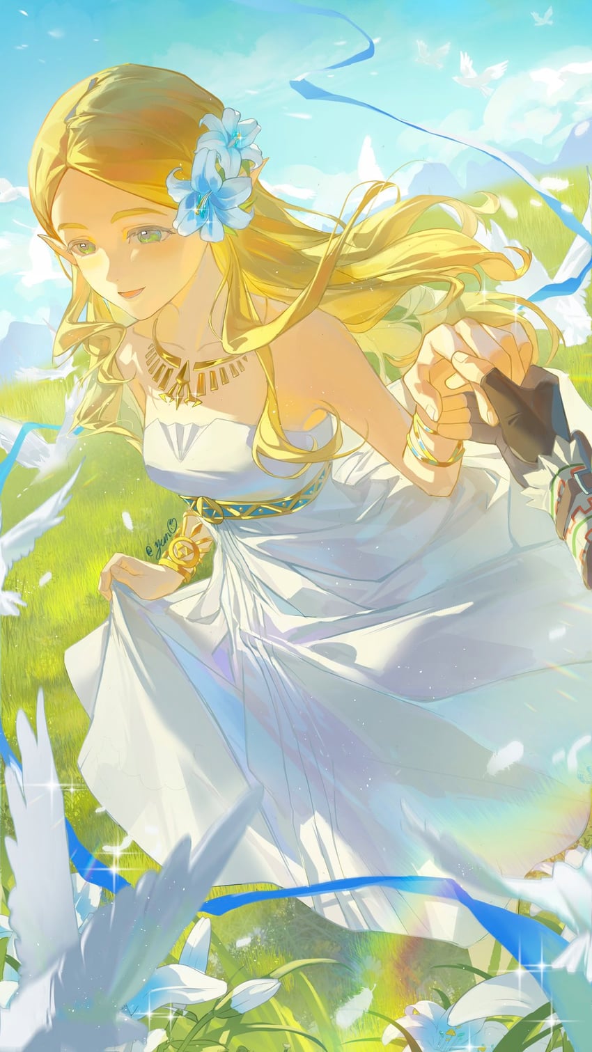 link and princess zelda (the legend of zelda and 1 more) drawn by yun_(dl2n5c7kbh8ihcx)