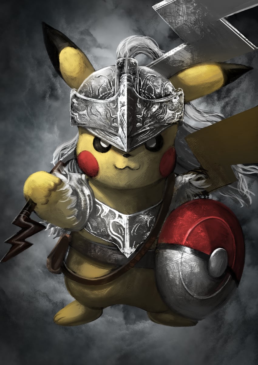 pikachu, tarnished, and bloody wolf (pokemon and 1 more) drawn by asaki_(asaki_vision)