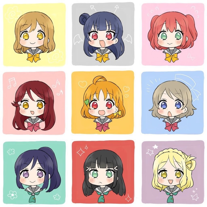 watanabe you, tsushima yoshiko, sakurauchi riko, takami chika, matsuura kanan, and 4 more (love live! and 1 more) drawn by hiyoko_(hycandy)