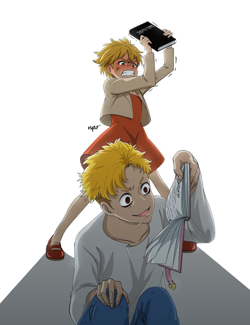 yagami light, l, bart simpson, and lisa simpson (death note and 2 more) drawn by ryeo_(seequret)