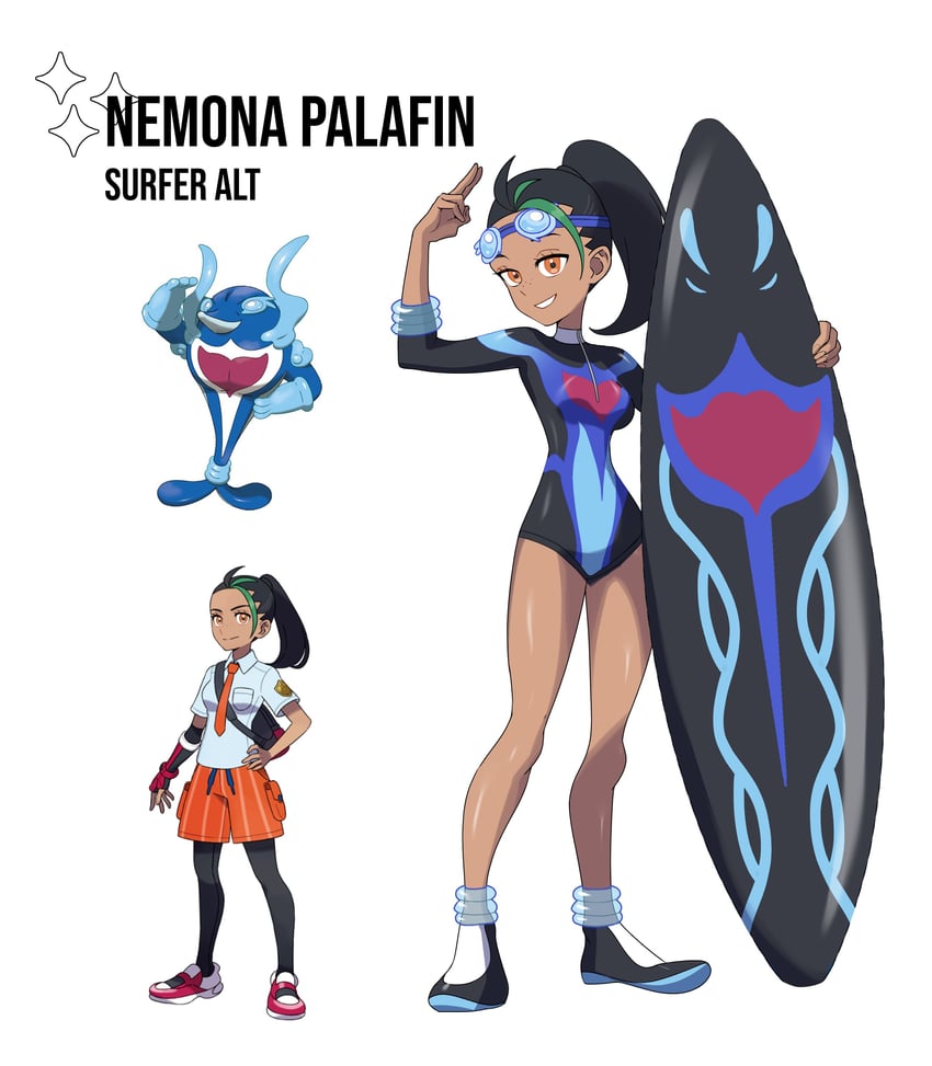 nemona and palafin (pokemon and 1 more) drawn by rhymewithray