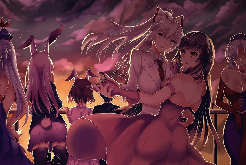 reisen udongein inaba, fujiwara no mokou, kamishirasawa keine, houraisan kaguya, mystia lorelei, and 3 more (touhou) drawn by kevn