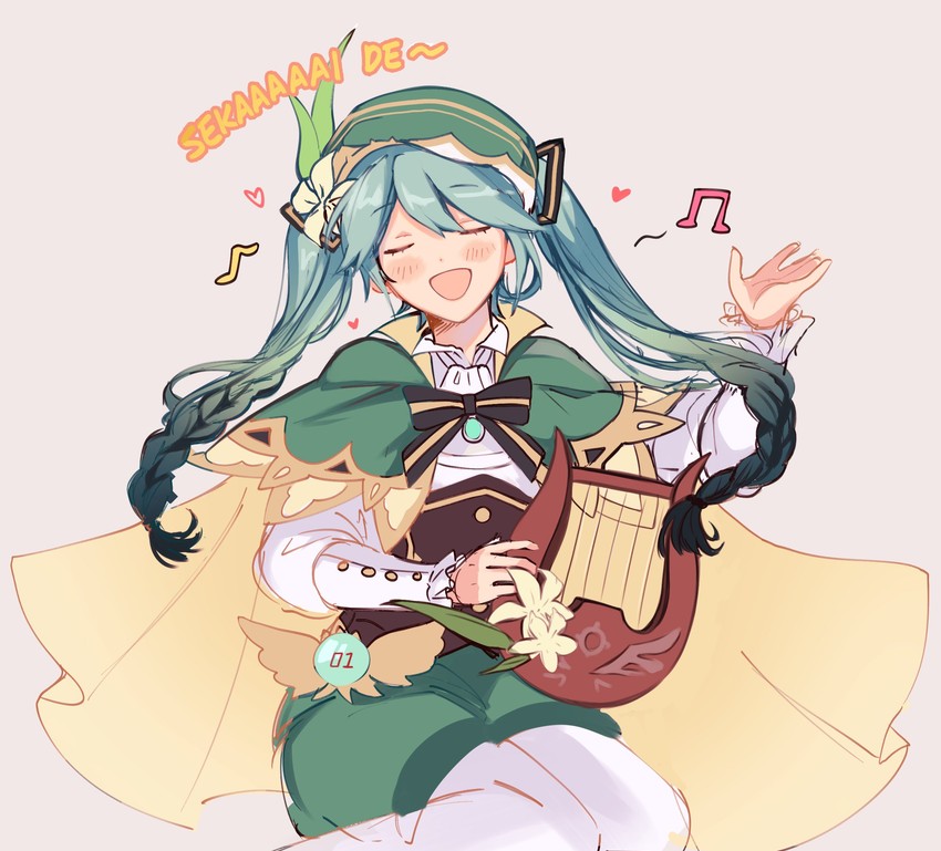 hatsune miku and venti (genshin impact and 1 more) drawn by homilily