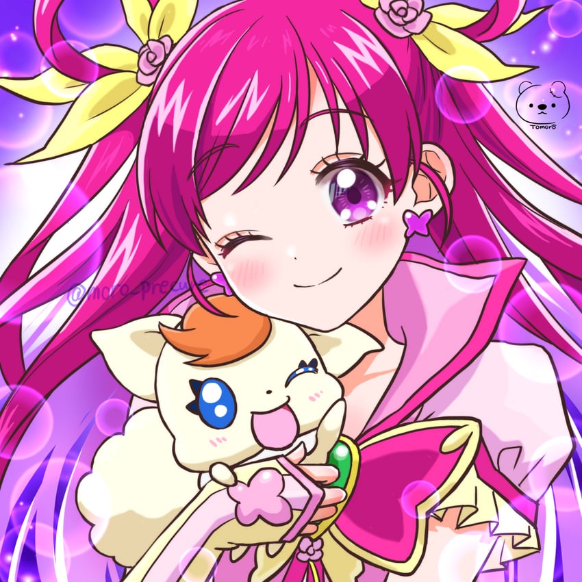 yumehara nozomi, cure dream, and coco (precure and 2 more) drawn by moro_precure
