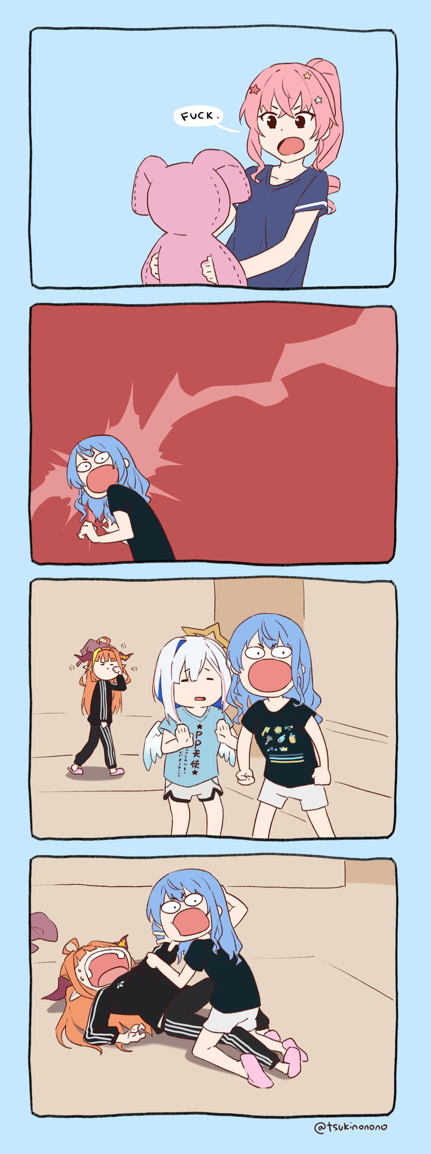 hoshimachi suisei, amane kanata, kiryu coco, and anemachi (hololive) drawn by tsukino_(nakajimaseiki)
