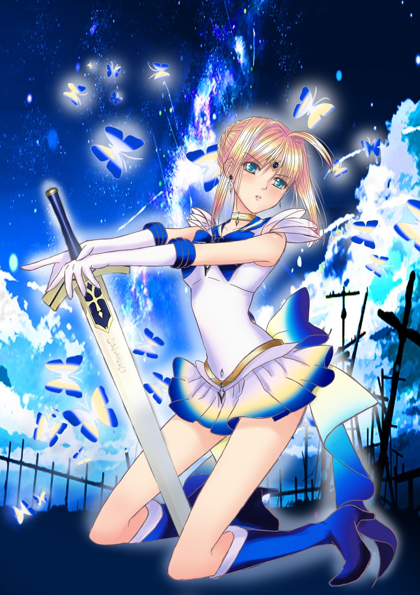 artoria pendragon, saber, sailor moon, and super sailor moon (fate and 2 more) drawn by mary9489