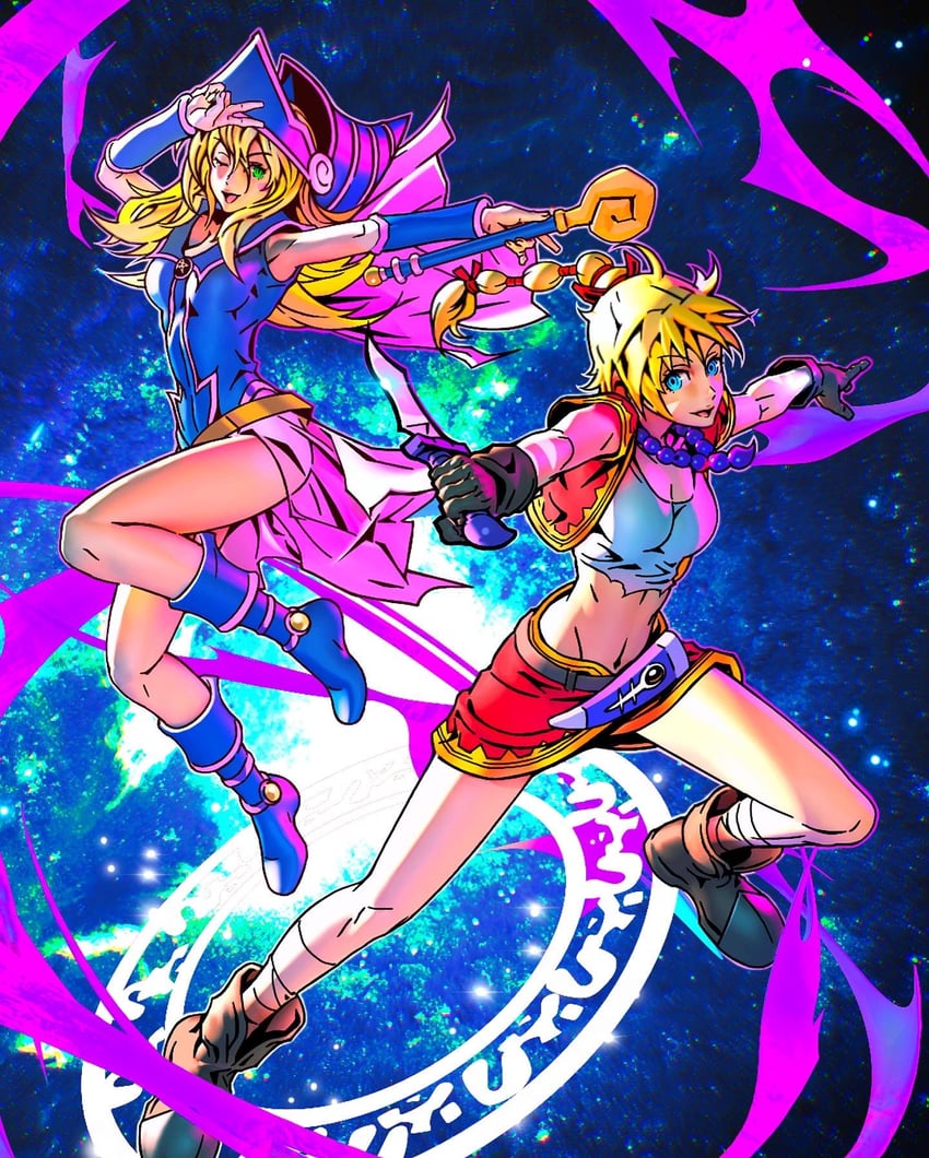 dark magician girl, kid, and apprentice illusion magician (yu-gi-oh! and 1 more) drawn by ldawb