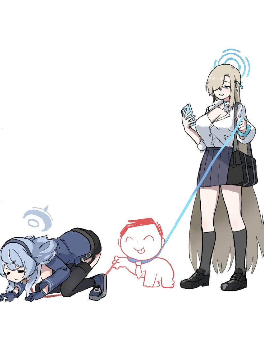 sensei, doodle sensei, asuna, and ako (blue archive) drawn by uranium10