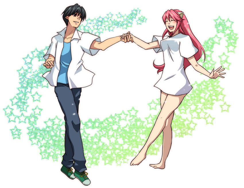 lucy, nyuu, and kouta (elfen lied) drawn by enro_(bokunotamaganai)