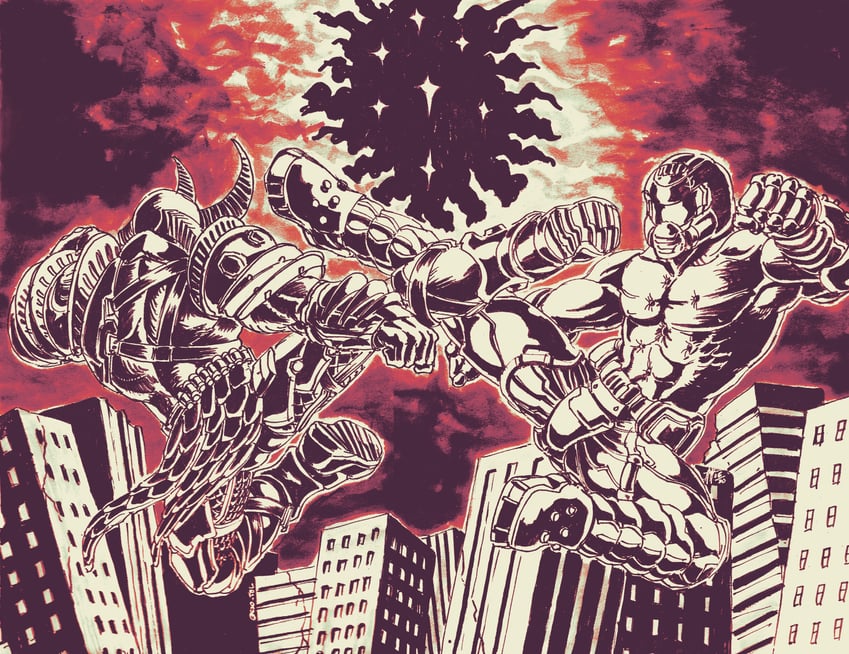 doomguy and marauder (hokuto no ken and 2 more) drawn by substance20