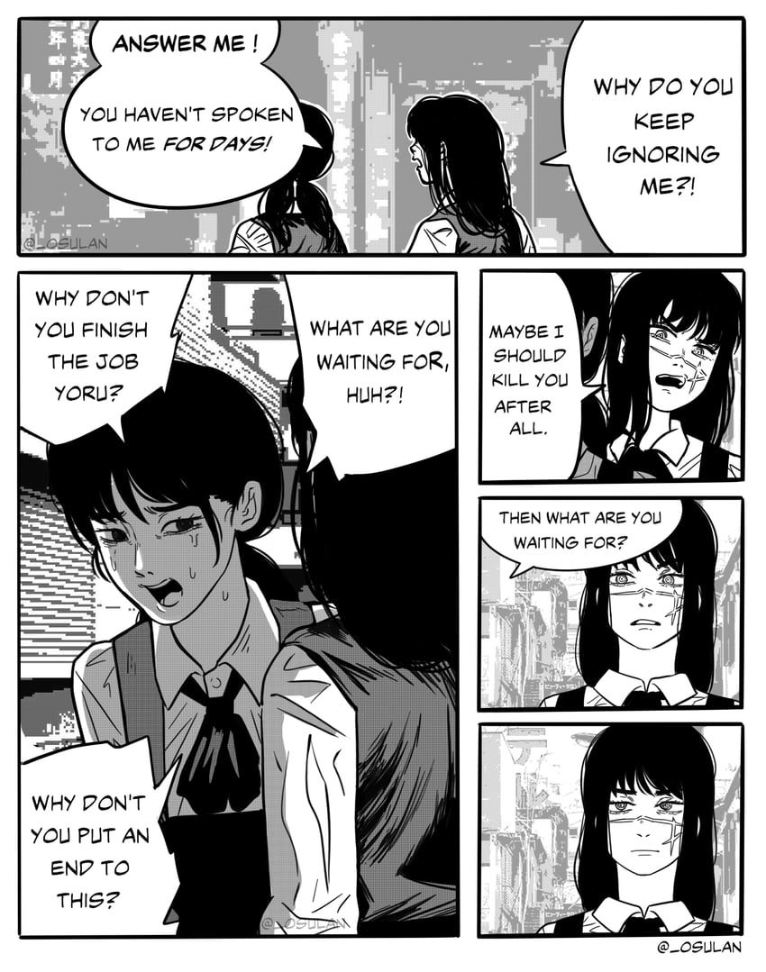 yoru and mitaka asa (chainsaw man) drawn by osulan