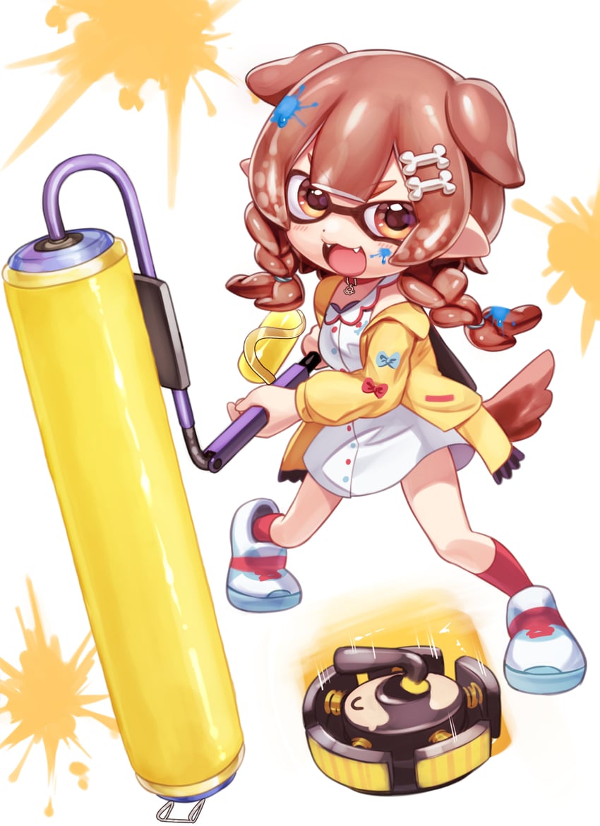 inkling player character and inugami korone (hololive and 1 more) drawn by deadnooodles
