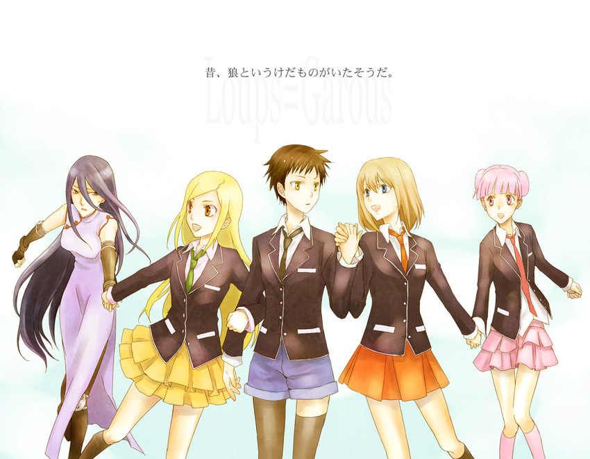 makino hazuki, tsuzuki mio, rei myao, yabe yuuko, and kouno ayumi (loups=garous) drawn by fujinari_takumi