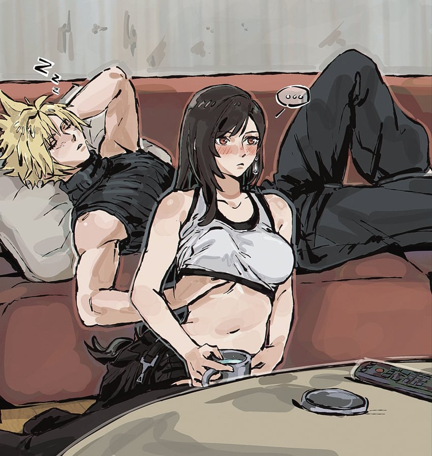 tifa lockhart and cloud strife (final fantasy and 2 more) drawn by morgengischt