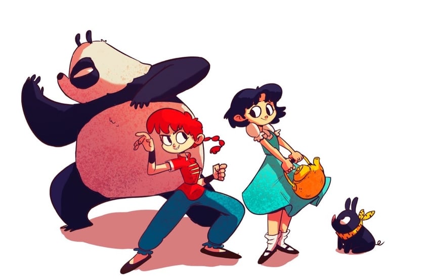 ranma-chan, tendou akane, p-chan, and saotome genma (ranma 1/2) drawn by awesombrosos