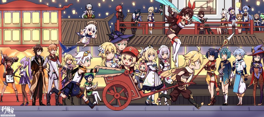 ganyu, lumine, aether, zhongli, mona, and 27 more (genshin impact) drawn by daidailong