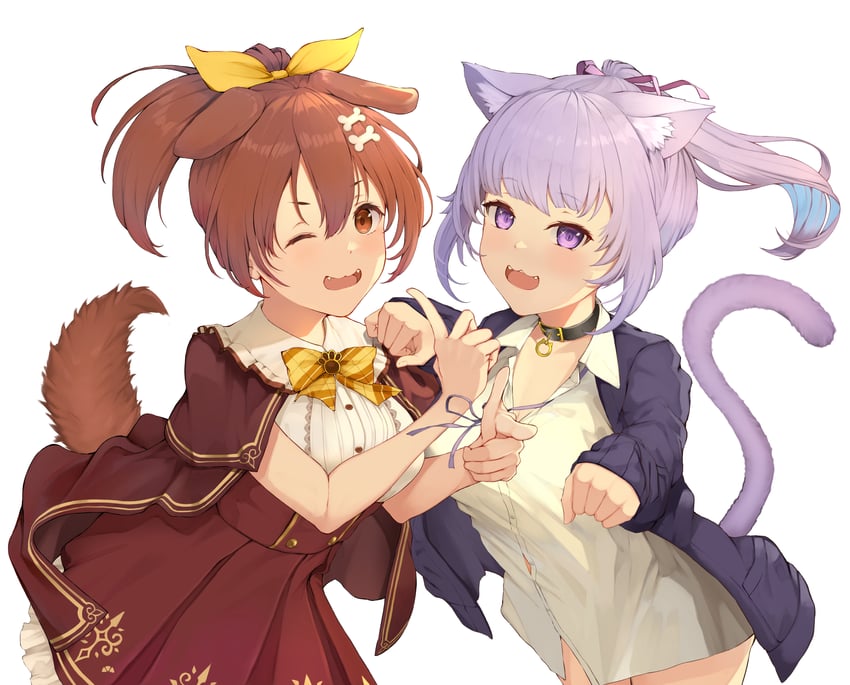 nekomata okayu and inugami korone (hololive) drawn by piisu