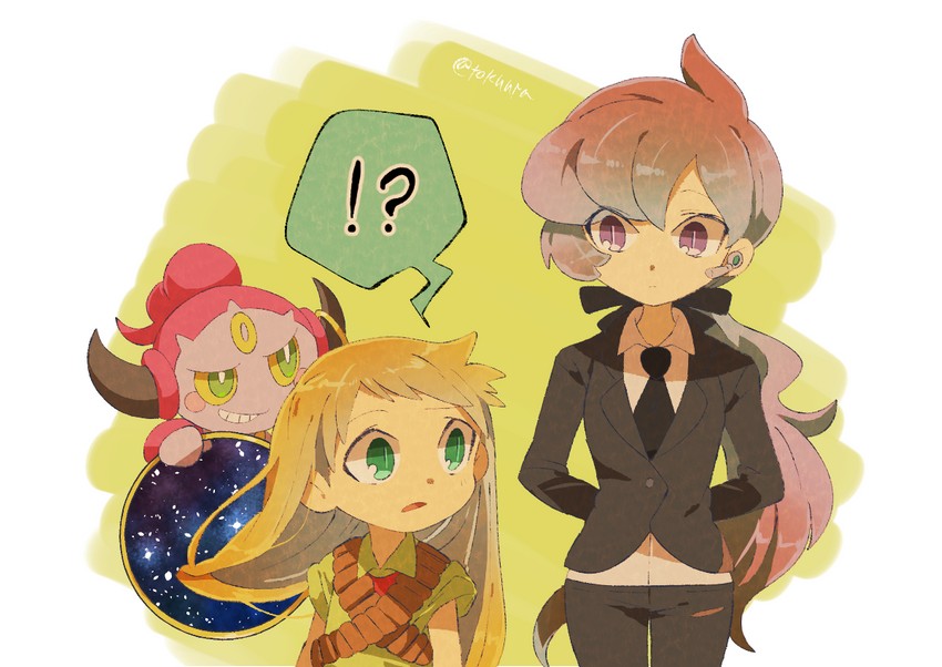 anabel, hoopa, and emerald (pokemon and 1 more) drawn by tokuura