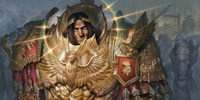 emperor of mankind, adeptus custodes, and thunder warriors (warhammer 40k) drawn by hinchel_or