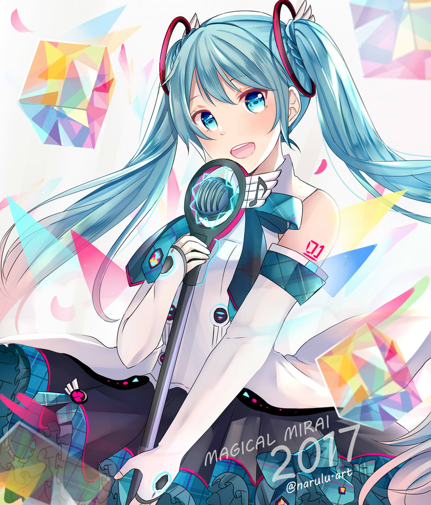 hatsune miku and magical mirai miku (vocaloid and 1 more) drawn by narulu
