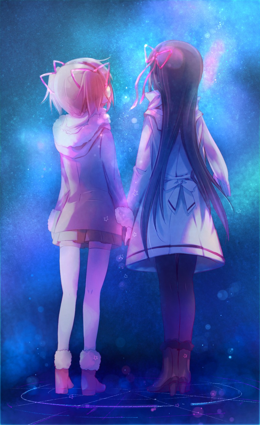akemi homura and kaname madoka (mahou shoujo madoka magica) drawn by yamada_ako