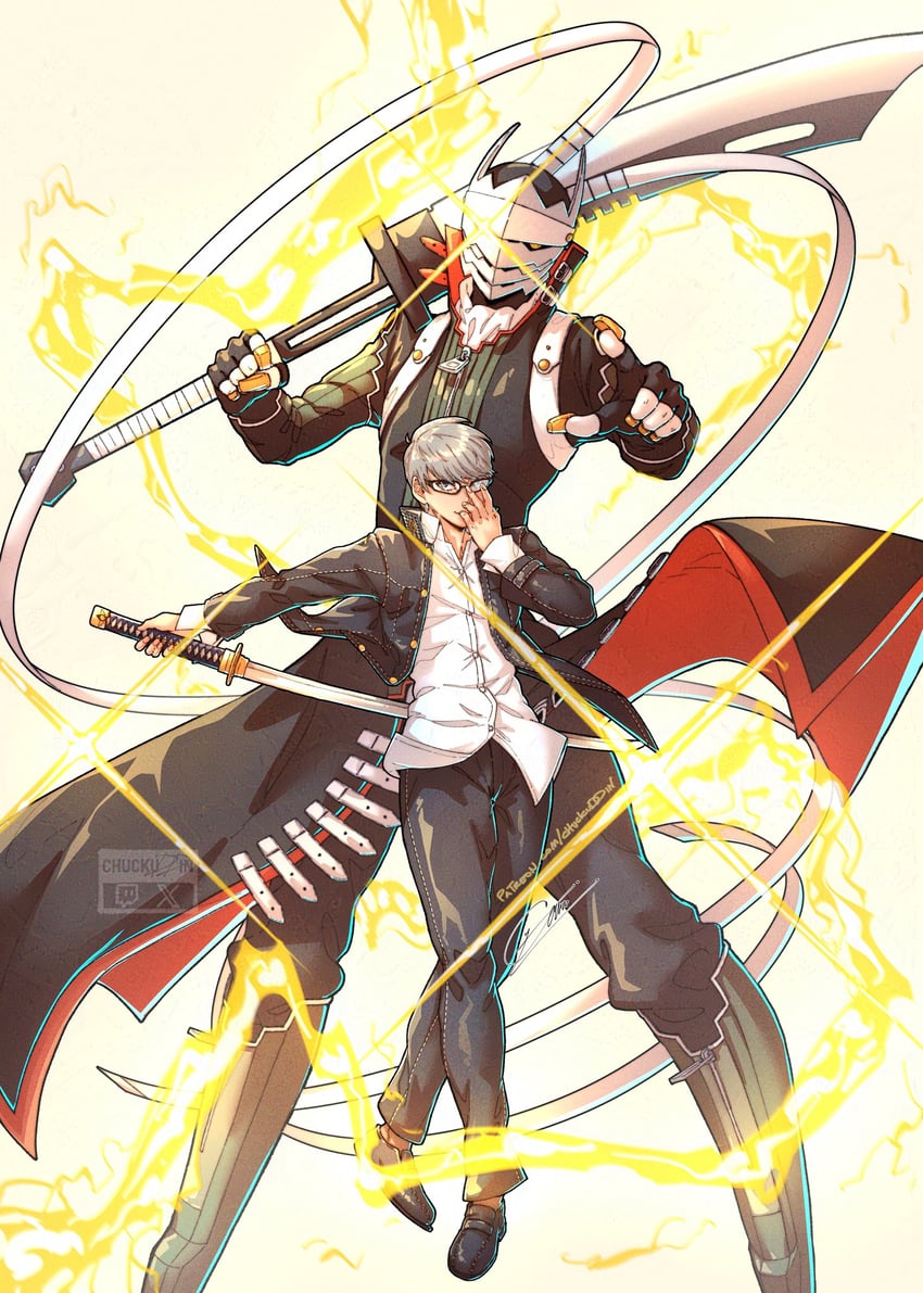 narukami yu and izanagi (persona and 1 more) drawn by chuckuddin