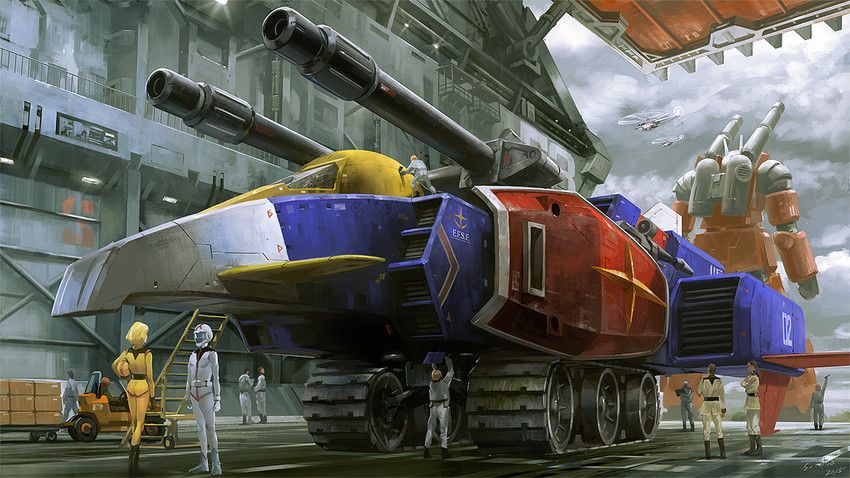 rx-78-2 gundam, amuro ray, sayla mass, guncannon, and g-fighter (gundam and 1 more) drawn by noba