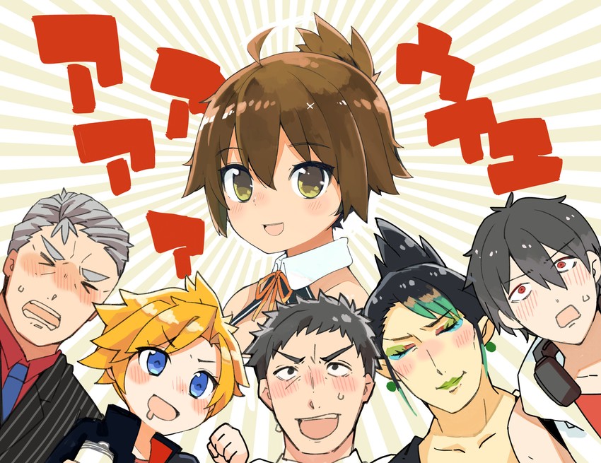 yumeoi kakeru, yashiro kizuku, hanabatake chaika, nao, maimoto keisuke, and 1 more (nijisanji and 1 more) drawn by namo_(goodbyetears)
