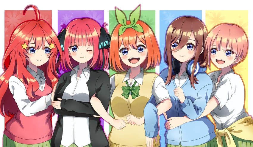 nakano nino, nakano miku, nakano yotsuba, nakano itsuki, and nakano ichika (go-toubun no hanayome) drawn by churo_(kirakira-hoshi)