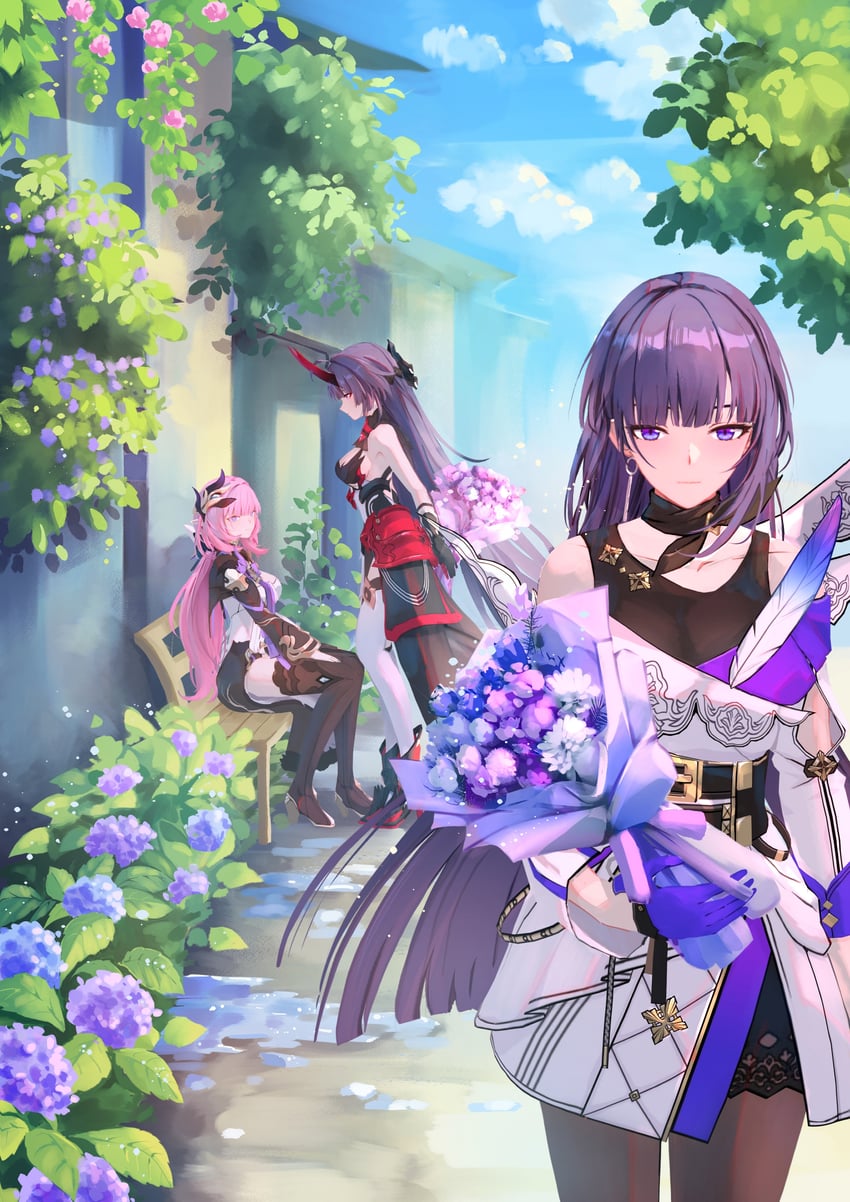 elysia and raiden mei (honkai and 1 more) drawn by sen_jin_chen