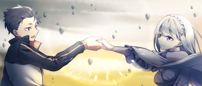 emilia and natsuki subaru (re:zero kara hajimeru isekai seikatsu) drawn by natsuki_iori