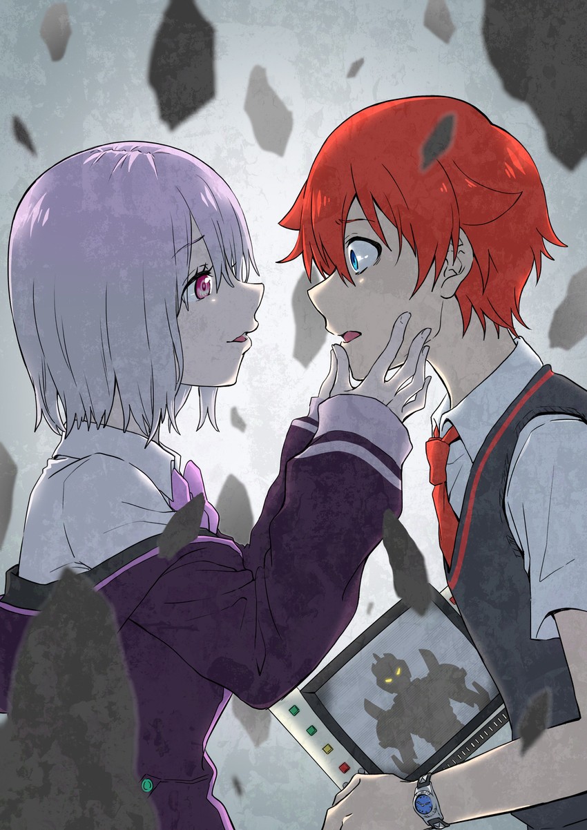 shinjou akane, hibiki yuuta, and gridman (gridman universe and 1 more) drawn by haruomrst