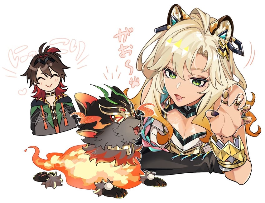 xilonen, gaming, and man chai (genshin impact) drawn by con_potata