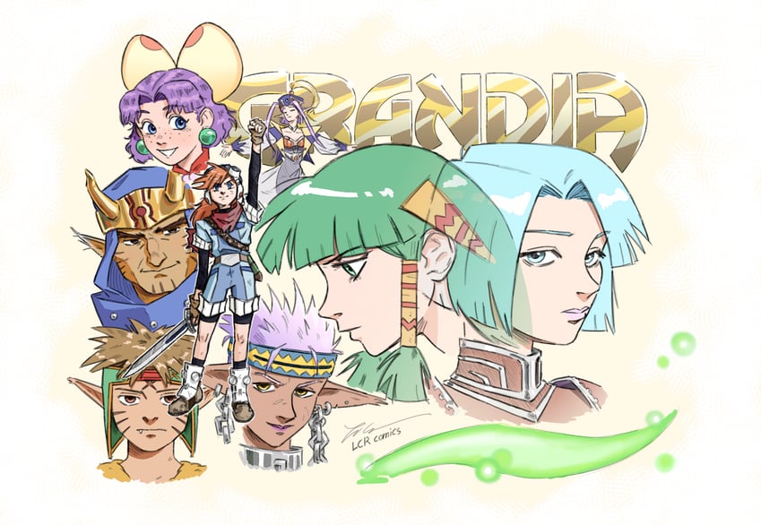 feena, justin, sue, leen, liete, and 3 more (grandia and 1 more) drawn by lcr_comics