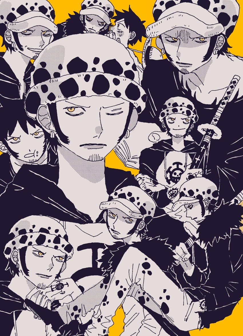 monkey d. luffy and trafalgar law (one piece) drawn by maeda_(crast_1)