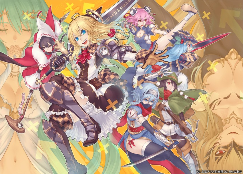 hakurei reimu, kirisame marisa, izayoi sakuya, kochiya sanae, yakumo yukari, and 3 more (touhou) drawn by nidy