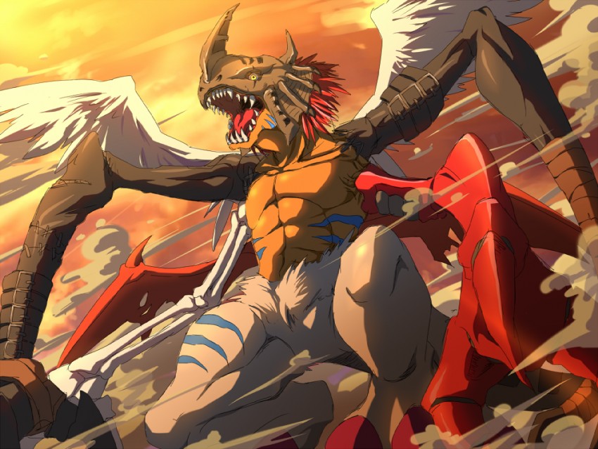 chimairamon (digimon and 1 more) drawn by mochimako_(mushikera_hoi2)