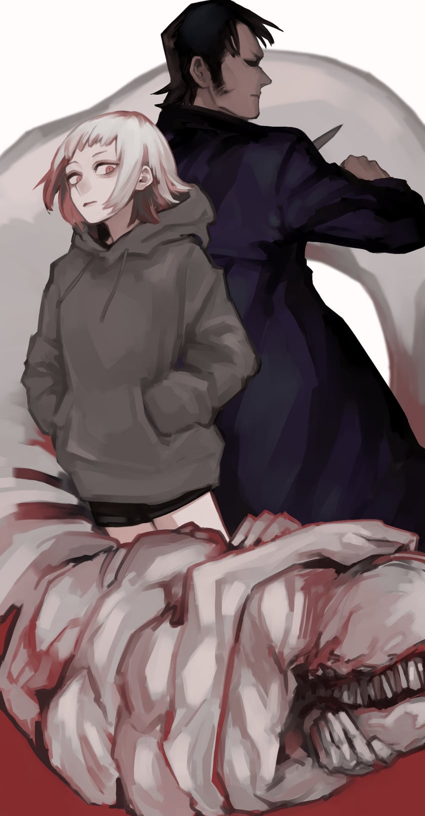 katana man, sawatari akane, and snake devil (chainsaw man) drawn by nakano_(2_mannaka)