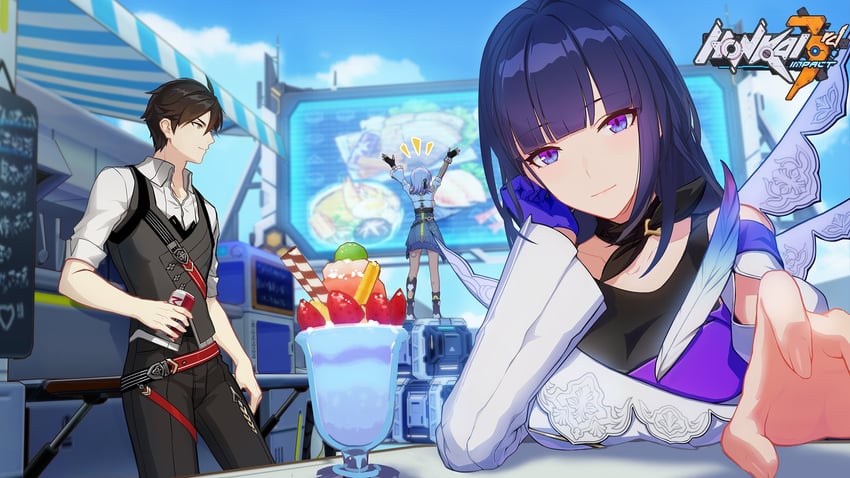 raiden mei, adam, and carole peppers (honkai and 1 more)