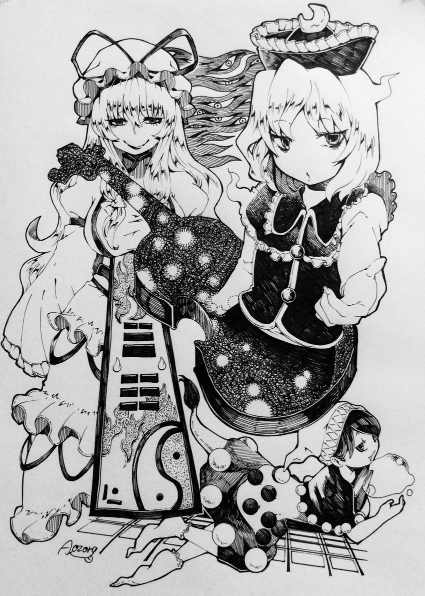 yakumo yukari, doremy sweet, and lunasa prismriver (touhou) drawn by aozora_taf