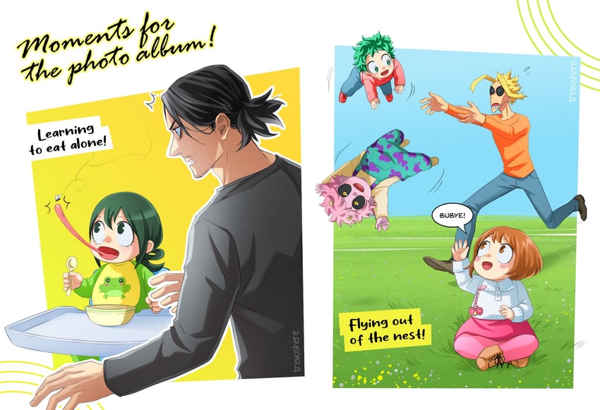 midoriya izuku, uraraka ochaco, asui tsuyu, ashido mina, aizawa shota, and 1 more (boku no hero academia) drawn by trevo_(trevoshere)