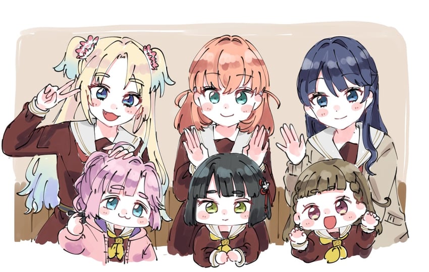 hinoshita kaho, murano sayaka, osawa rurino, momose ginko, anyoji hime, and 1 more (love live! and 1 more) drawn by moso_(expect66)