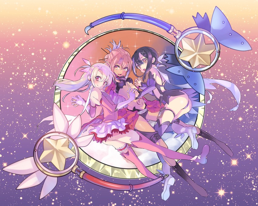 illyasviel von einzbern, chloe von einzbern, miyu edelfelt, prisma illya, magical ruby, and 1 more (fate and 1 more) drawn by irukatarou