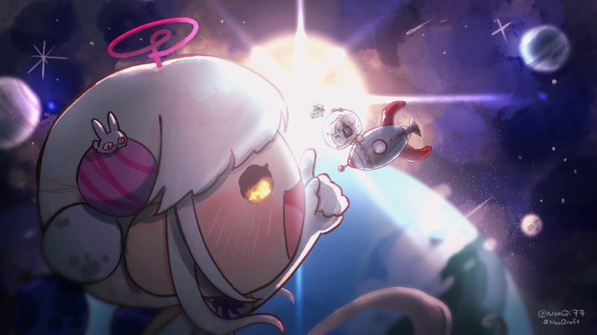 watson amelia, tsukumo sana, bubba, and usaslug (hololive and 1 more) drawn by noaqi77