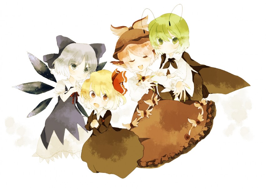 cirno, rumia, mystia lorelei, and wriggle nightbug (touhou) drawn by minako_(gazekura)