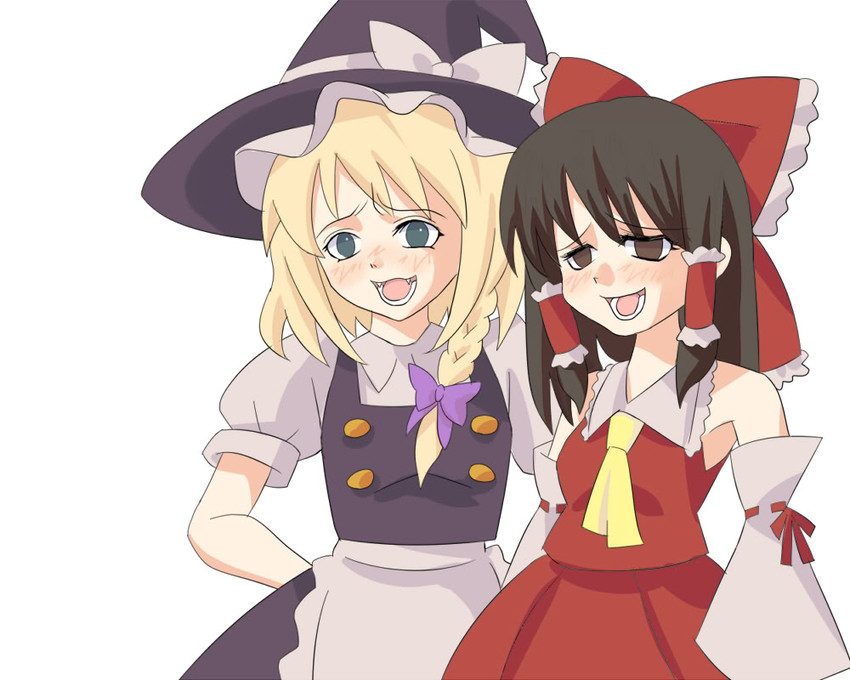 hakurei reimu, kirisame marisa, frederica bernkastel, and lambdadelta (touhou and 1 more) drawn by labotamochi