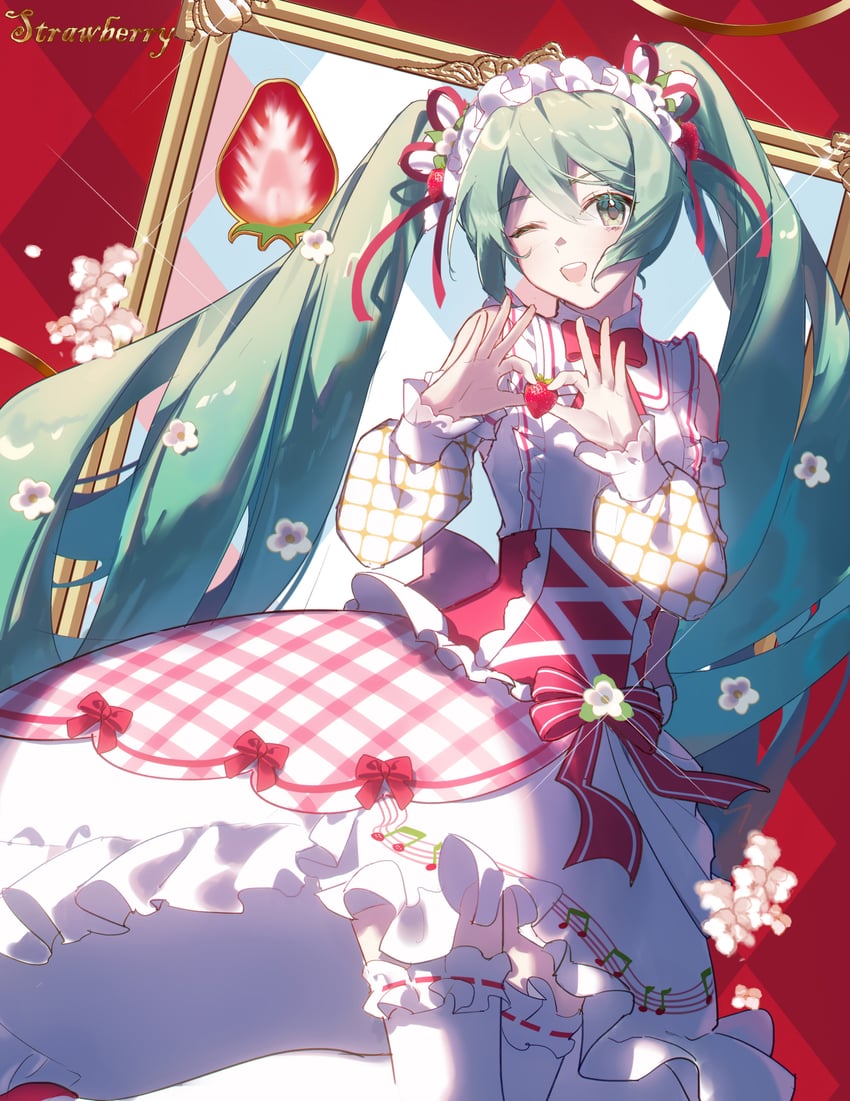 hatsune miku and strawberry miku (vocaloid) drawn by kirina_zero