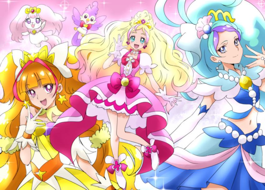 amanogawa kirara, haruno haruka, kaidou minami, cure twinkle, cure flora, and 3 more (precure and 1 more) drawn by tsukikage_oyama